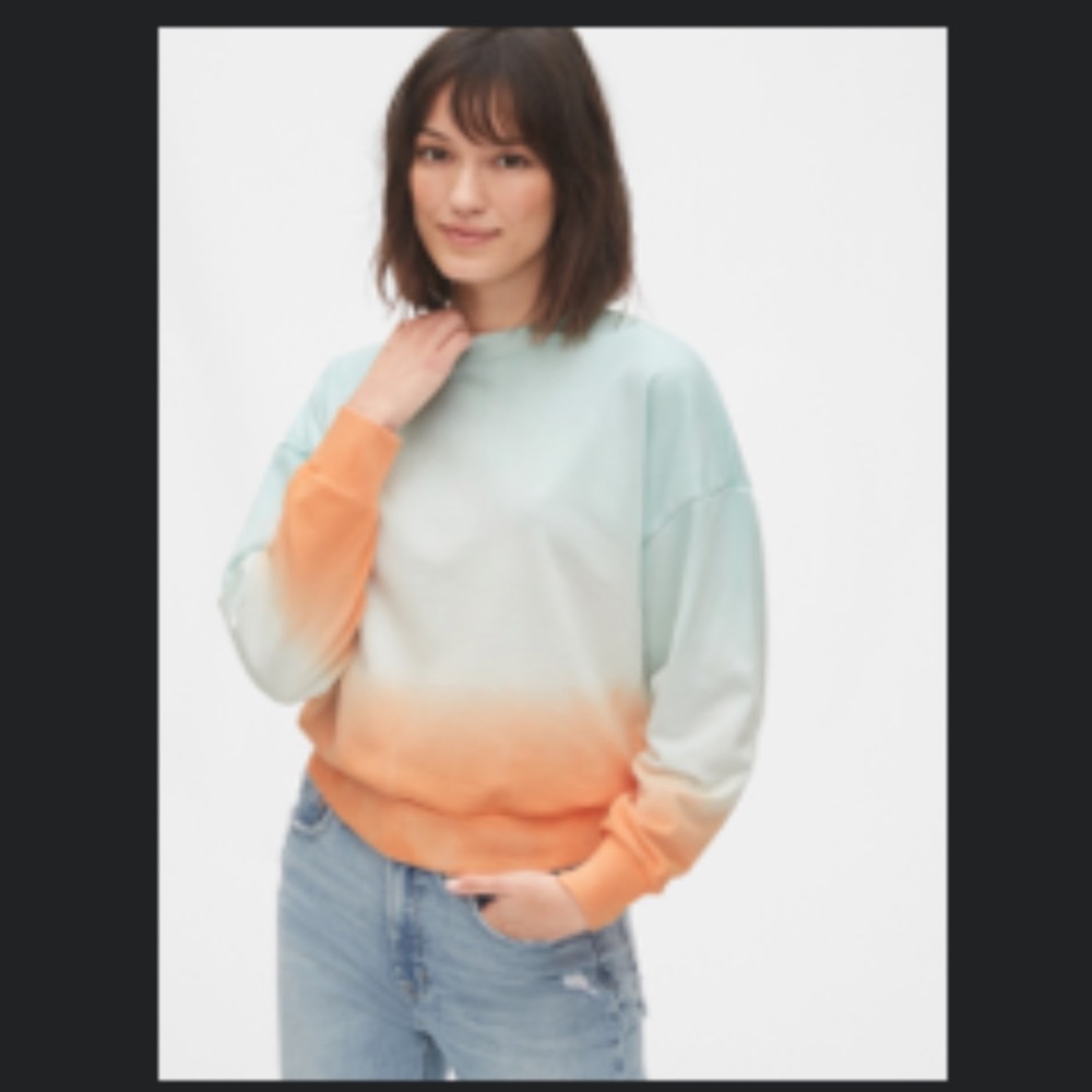 GAP Tie-Dye Cropped French Terry Sweatshirt in blue & orange ombré Size XS